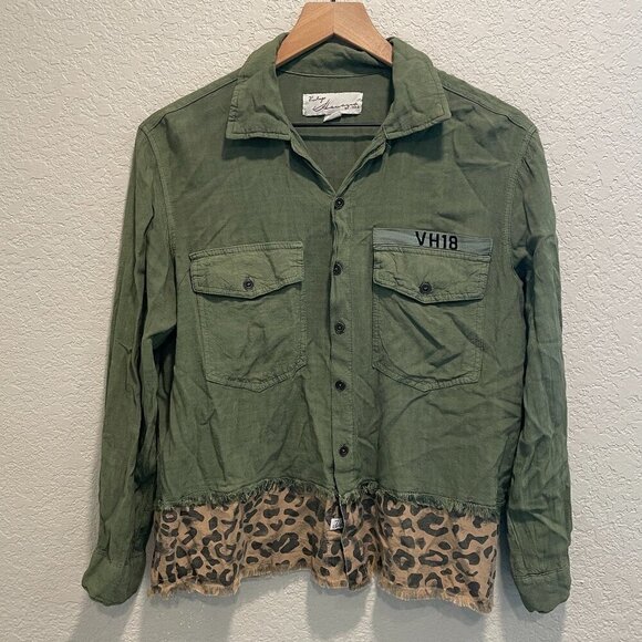 Vintage Havana Army Jacket Shacket with Leopard Detail Size S - Picture 1 of 7